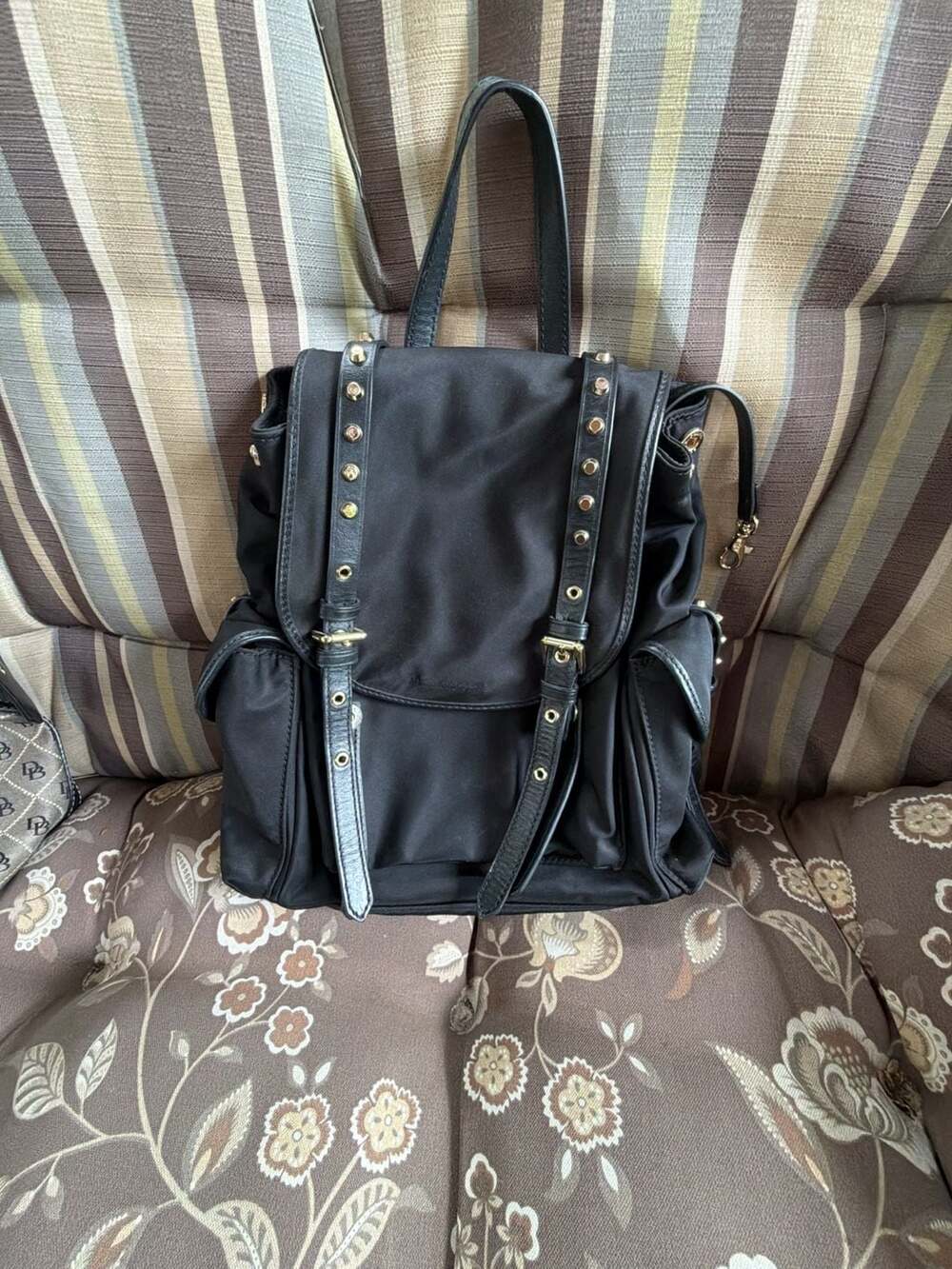 Michael Kors Leila Small Flap Studded Nylon Backpack